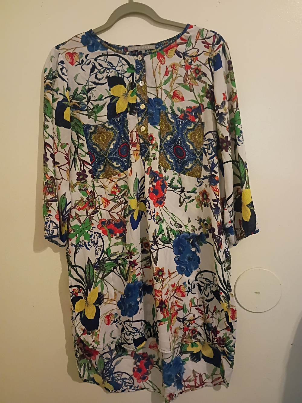 Valerie Stevens Women's Multicolor Floral High-low Button-Front Tunic Sz L